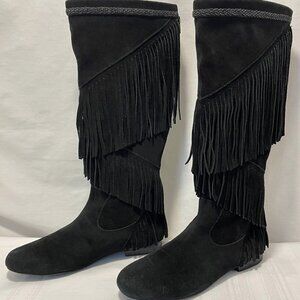 Sbicca Vintage Collection Women's Black Suede Fringed Knee High Boot Size 9